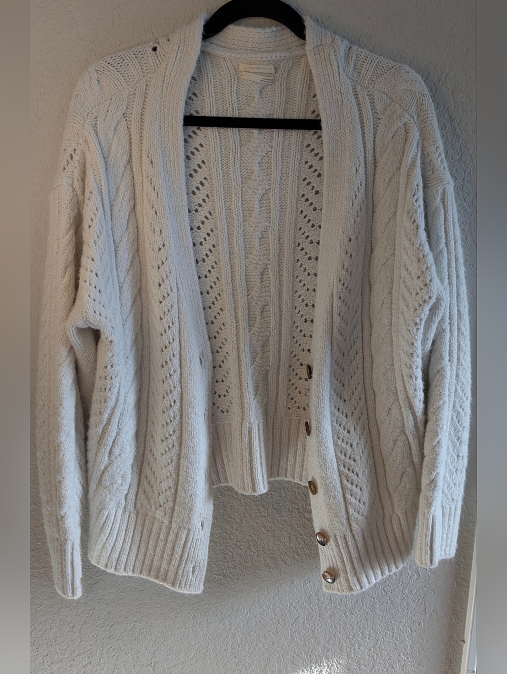 Anthropologie Chunky Cardigan XS/S Cream Long Sleeve Knit Oversized Excellent - Picture 2 of 6